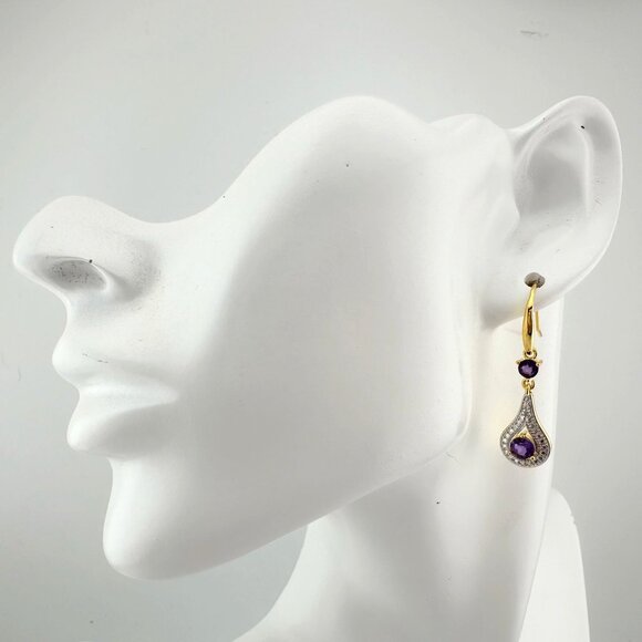 Pretty Teardrop Purple African Amethyst Earrings - Picture 2 of 16